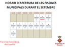 HORARI D'APERTURA DE LES PISCINES MUNICIPALS DURANT EL MES DE SETEMBRE